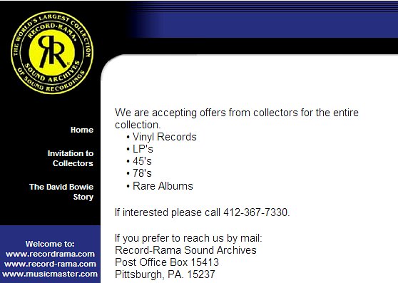 Screen-shot from the Recordrama Website
