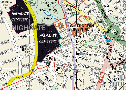 film frame: map of Highgate from Streetmap co uk